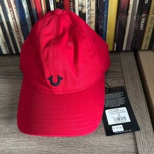 True religion red baseball cap